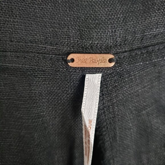 Free People Lyla Linen Trouser Pants Black Wide Leg Cuffed Womens Size 2 - Picture 7 of 10